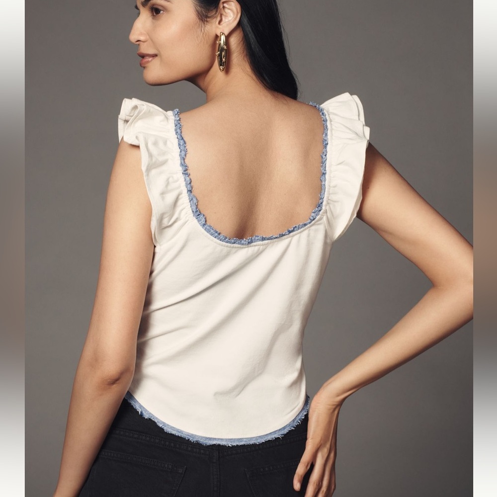 Anthropologie sleeveless Ruched and ruffled tee sz small - Picture 3 of 4